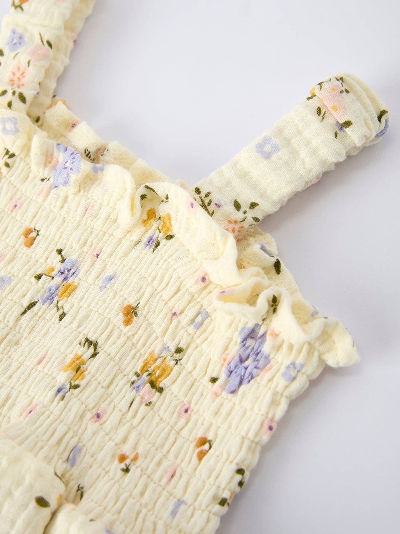 100% Cotton Muslin Floral Smocked Baby Romper & Sun Hat Set