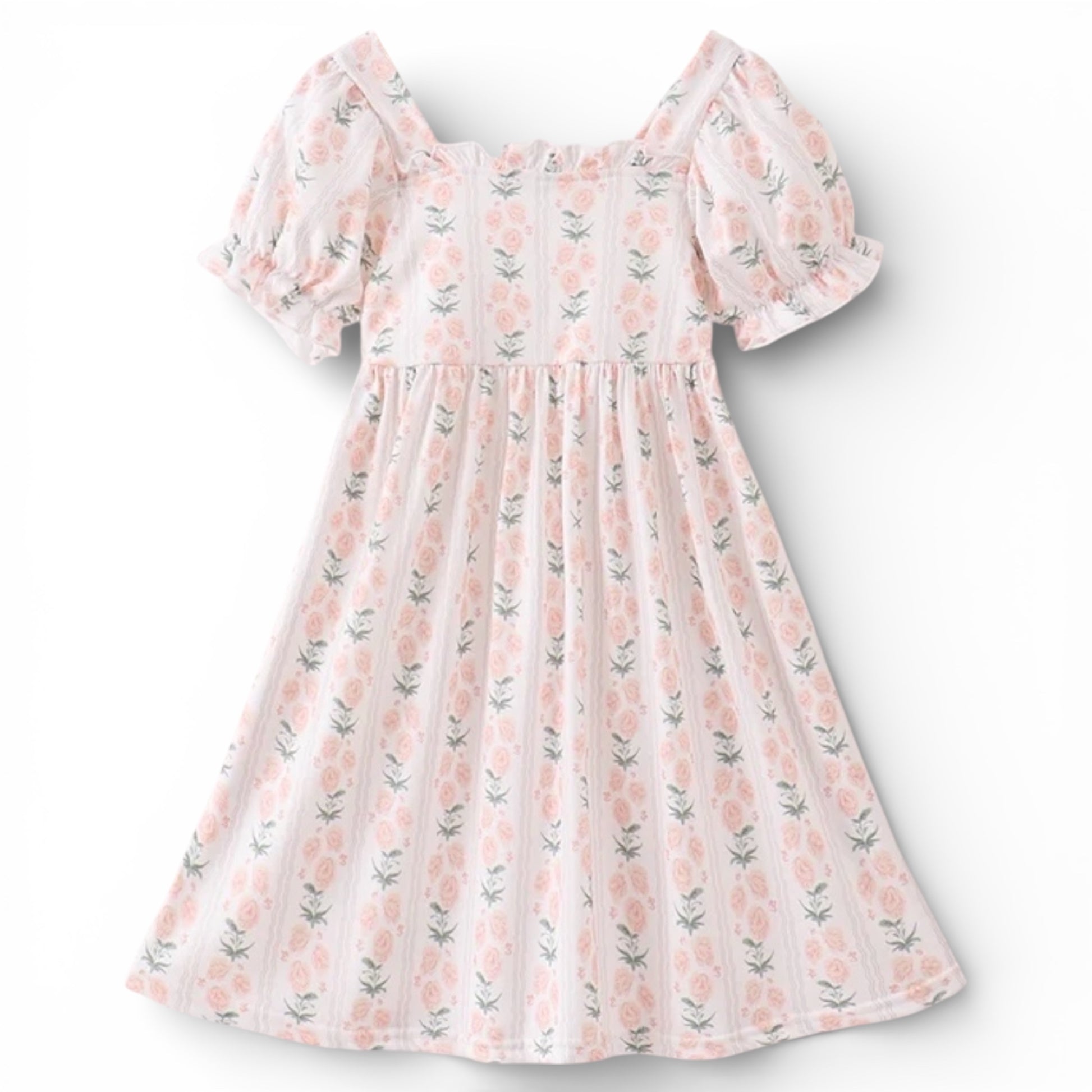 Floral dress with short sleeves on a white background