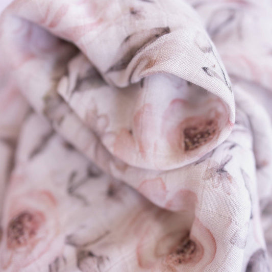 Close-up of pink fabric with floral pattern